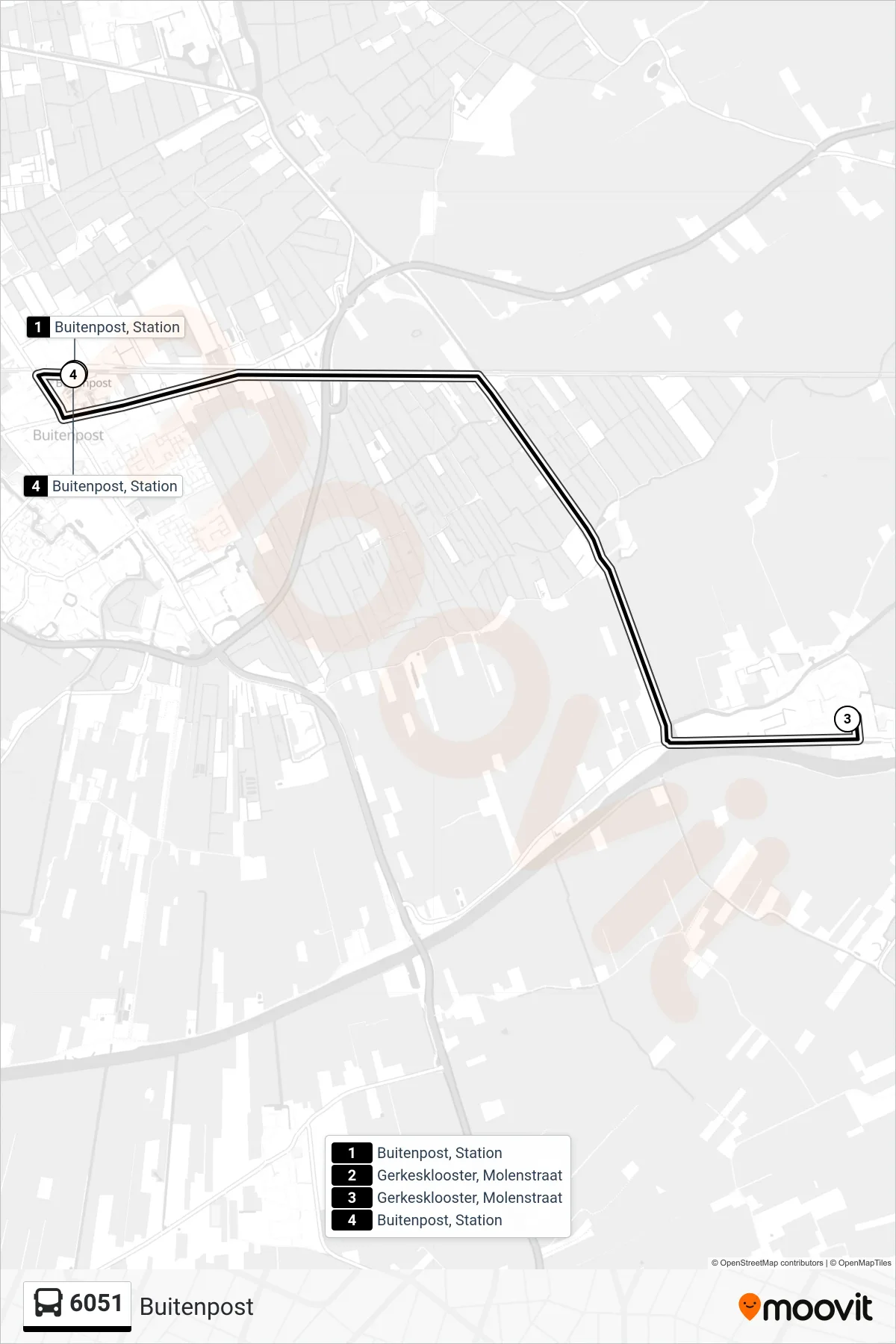 Lijn 6051 (bus, Buitenpost): route en haltes op de kaart