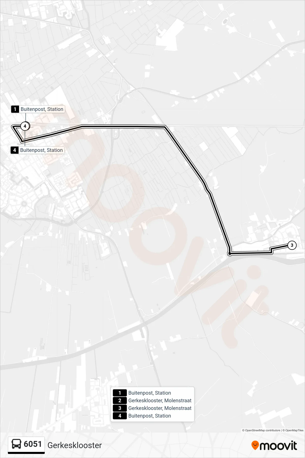 Lijn 6051 (bus, Gerkesklooster): route en haltes op de kaart
