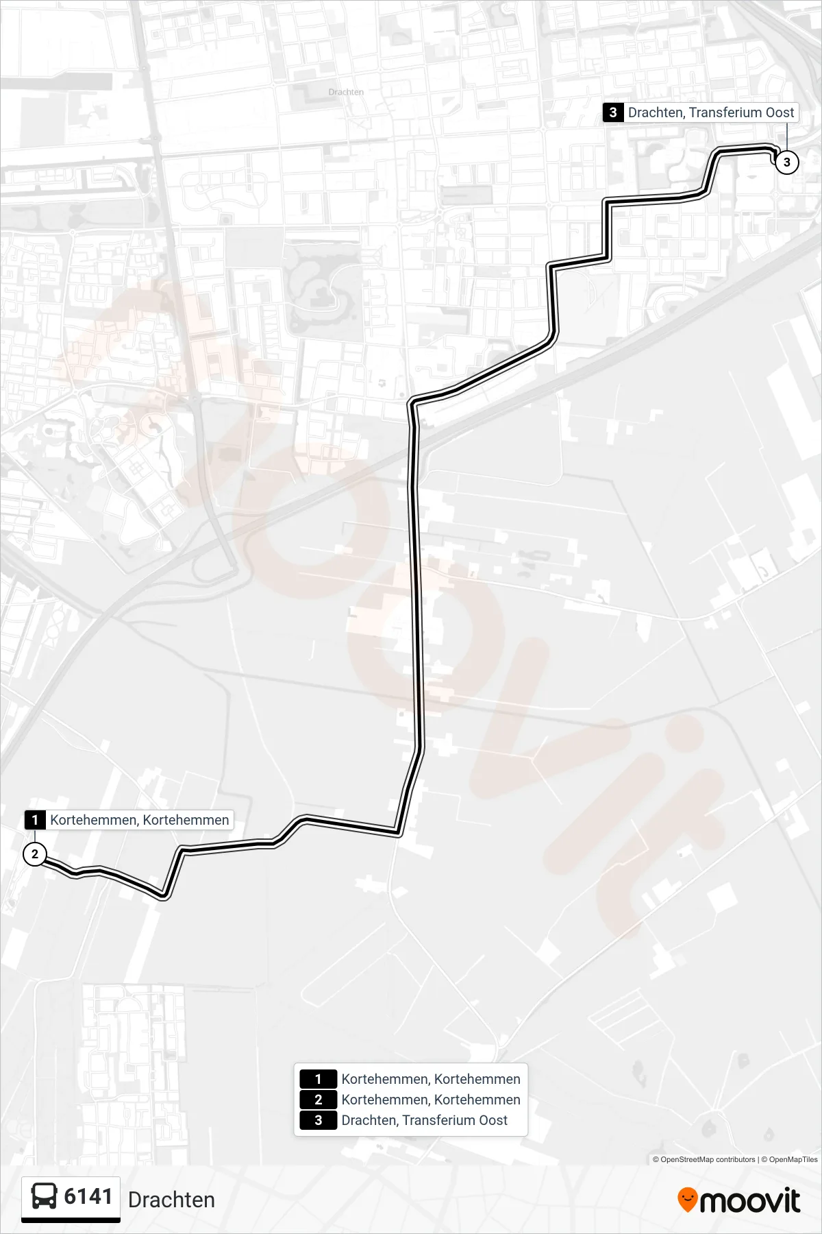 Lijn 6141 (bus, Drachten): route en haltes op de kaart
