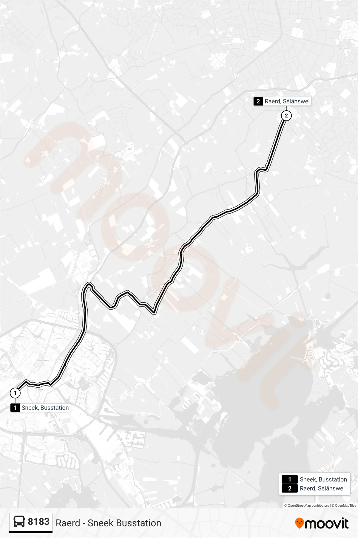 8183 bus Line (Raerd) route and stops on a map