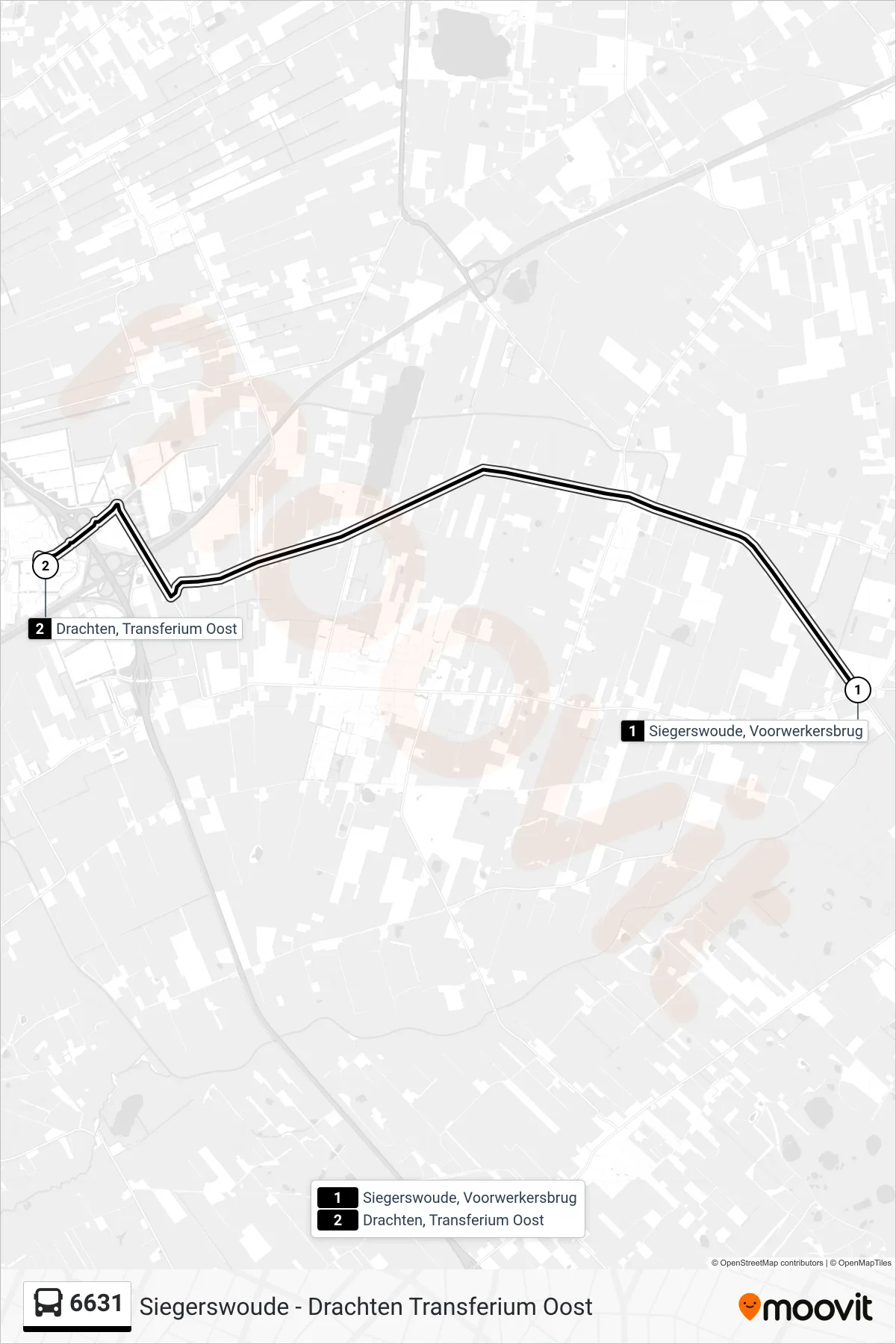 Lijn 6631 (bus, Drachten): route en haltes op de kaart