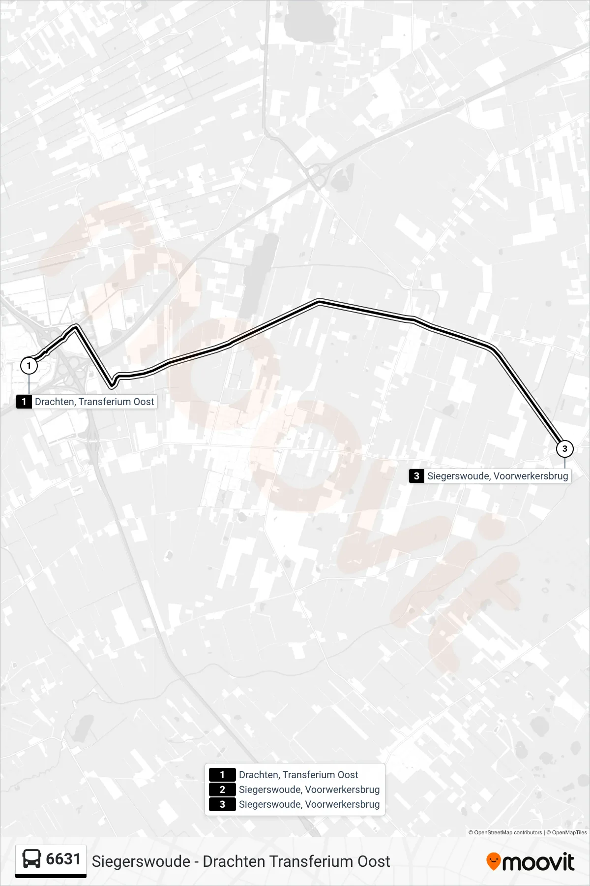 6631 bus Line (Siegerswoude) route and stops on a map