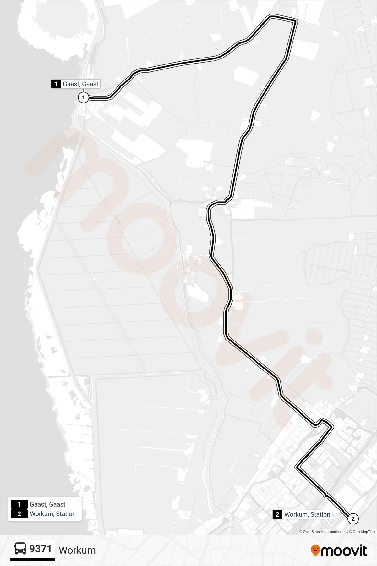 Lijn 9371 (bus, Workum): route en haltes op de kaart