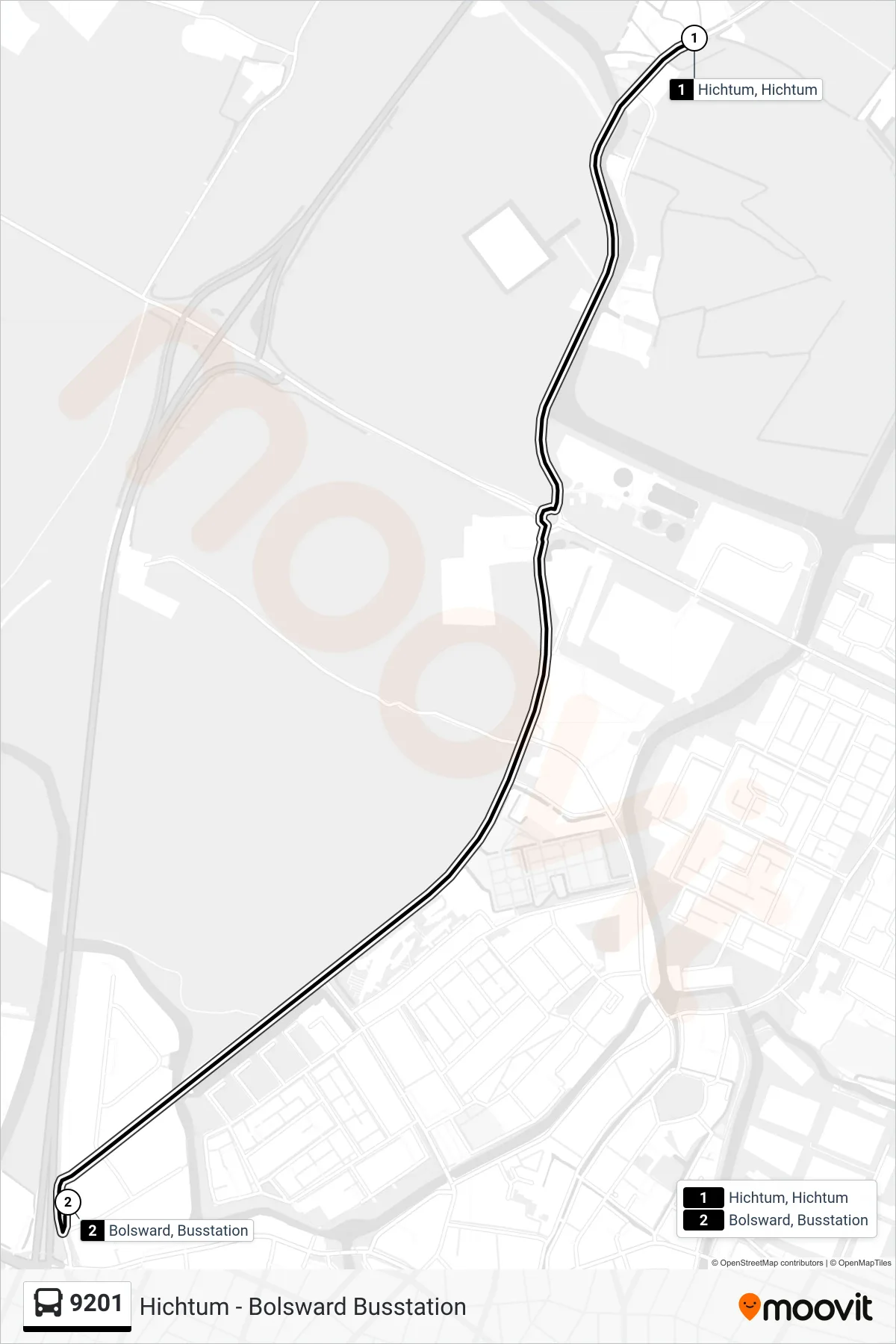 Lijn 9201 (bus, Bolsward): route en haltes op de kaart