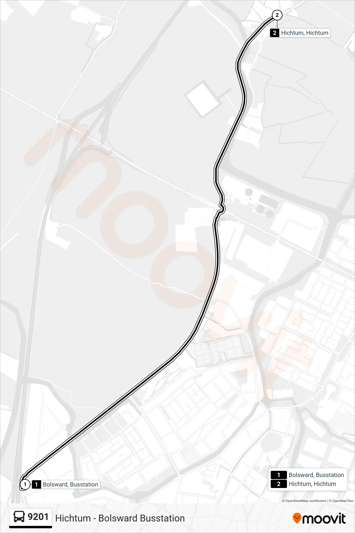 Lijn 9201 (bus, Hichtum): route en haltes op de kaart