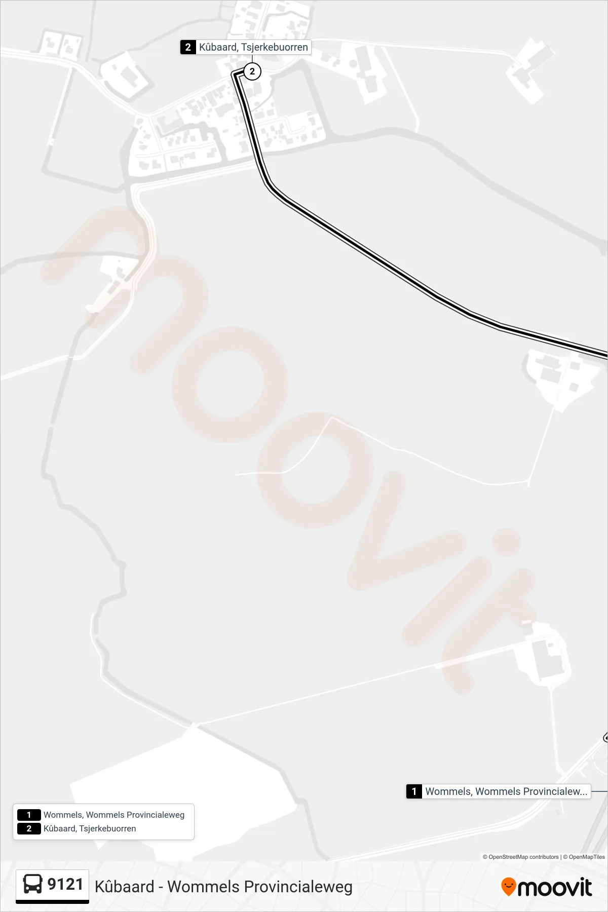 Lijn 9121 (bus, Kûbaard): route en haltes op de kaart
