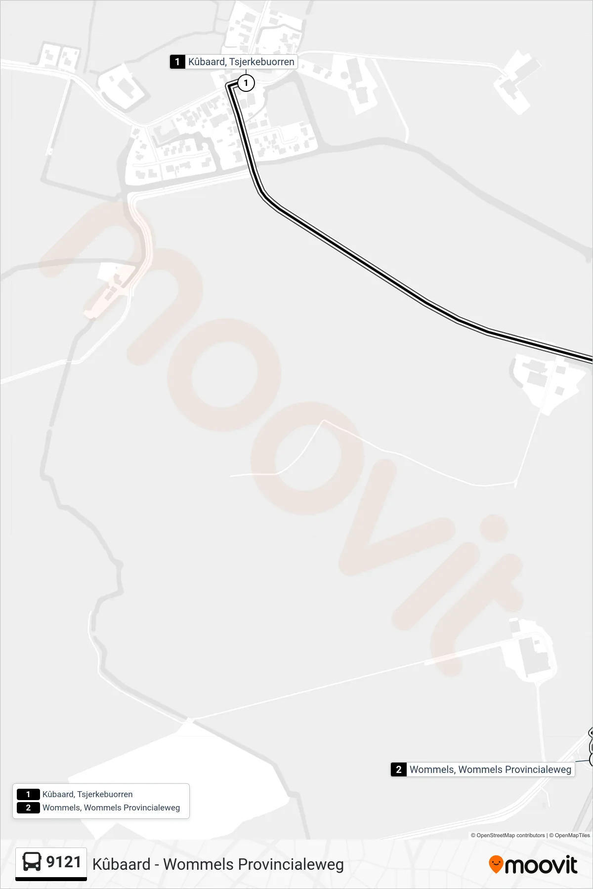 Lijn 9121 (bus, Wommels): route en haltes op de kaart