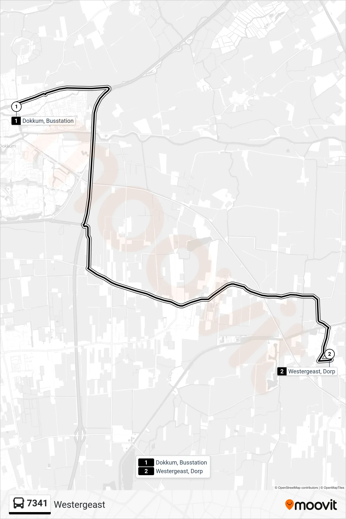 7341 bus Line (Westergeast) route and stops on a map