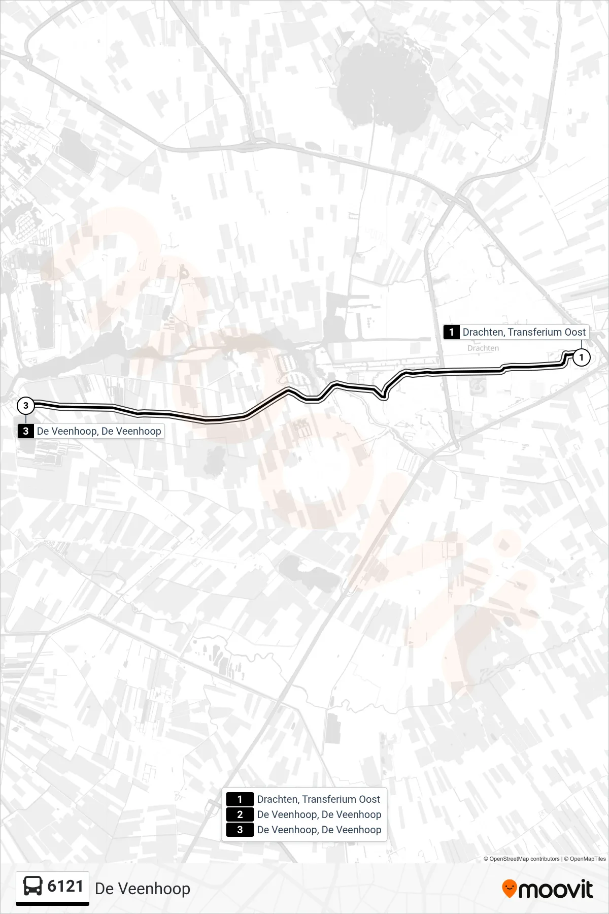 Lijn 6121 (bus, De Veenhoop): route en haltes op de kaart