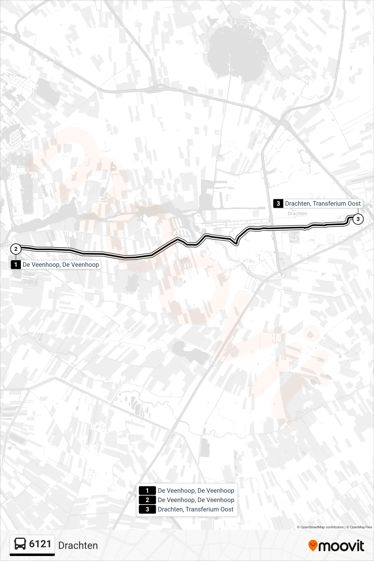 Lijn 6121 (bus, Drachten): route en haltes op de kaart