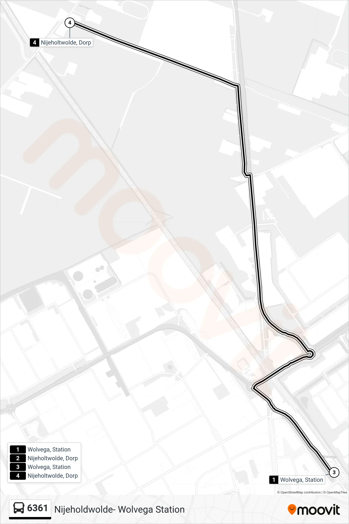 Lijn 6361 (bus, Nijeholtwolde): route en haltes op de kaart