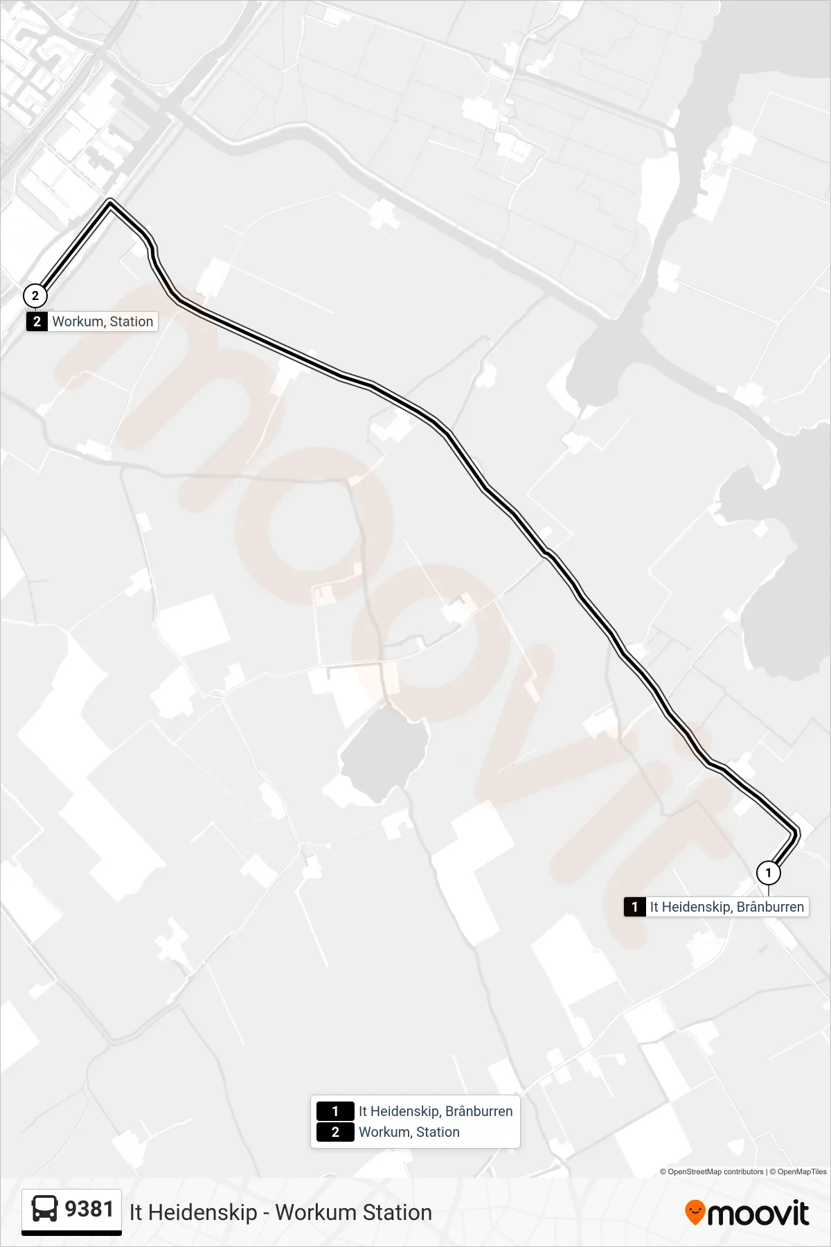 Lijn 9381 (bus, Workum): route en haltes op de kaart