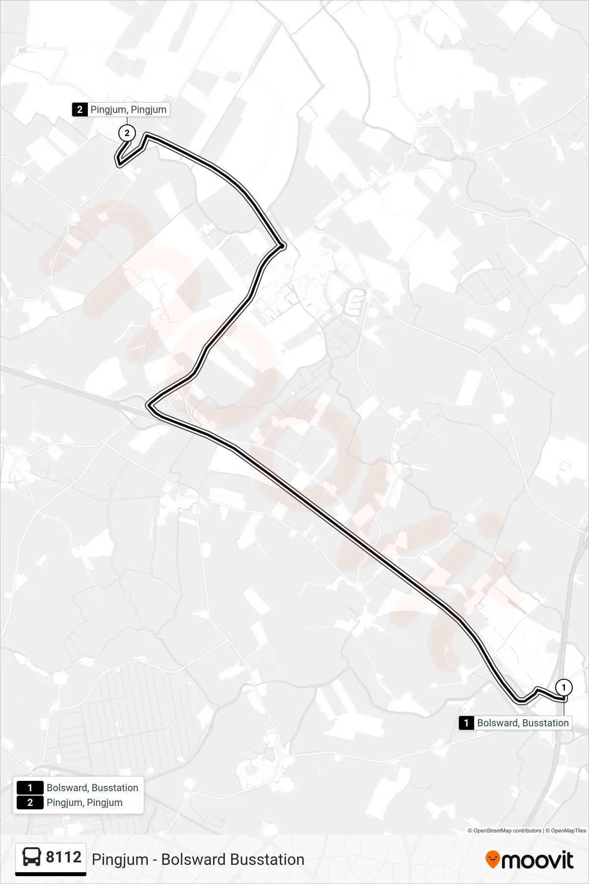 Lijn 8112 (bus, Pingjum): route en haltes op de kaart