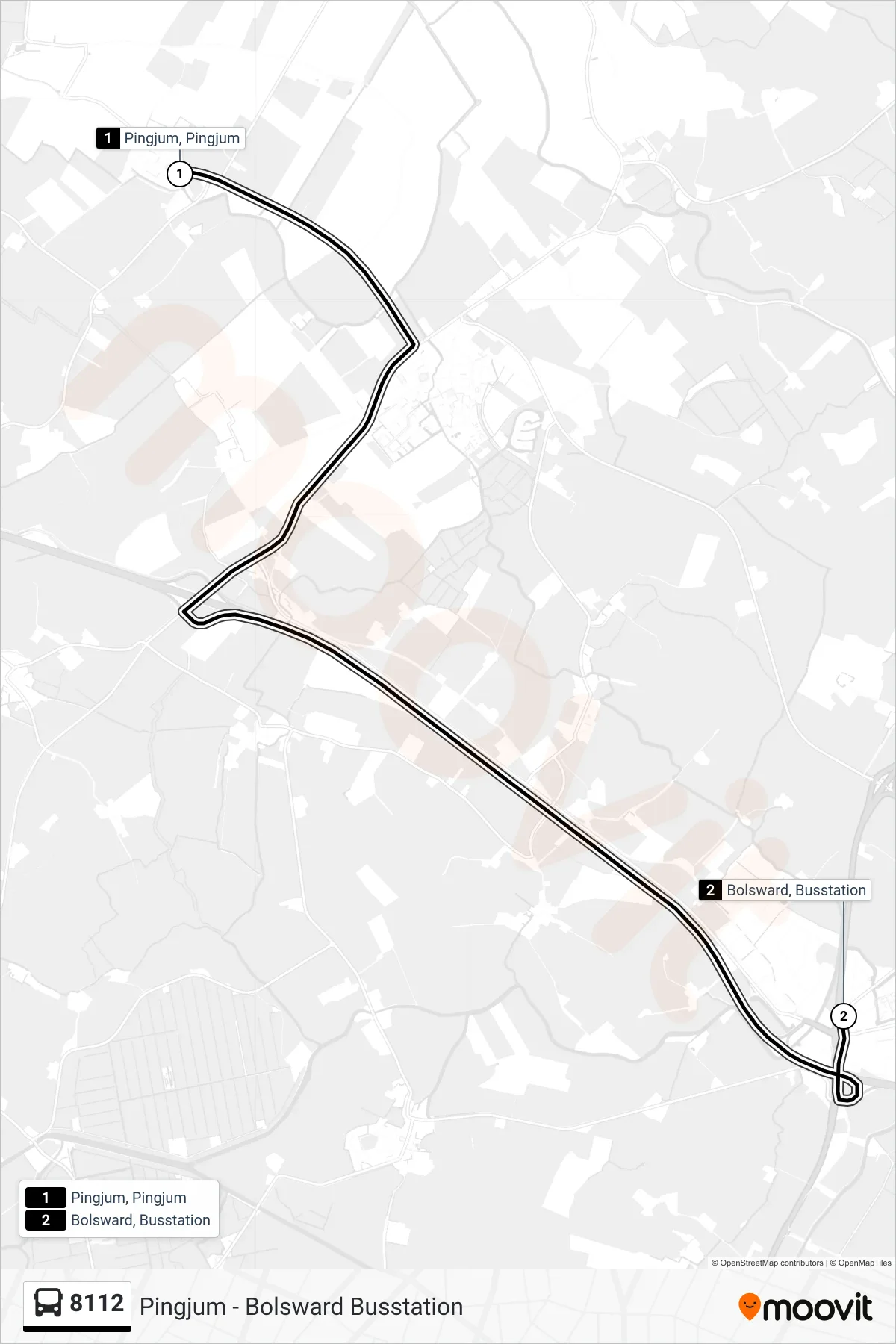 Lijn 8112 (bus, Bolsward): route en haltes op de kaart