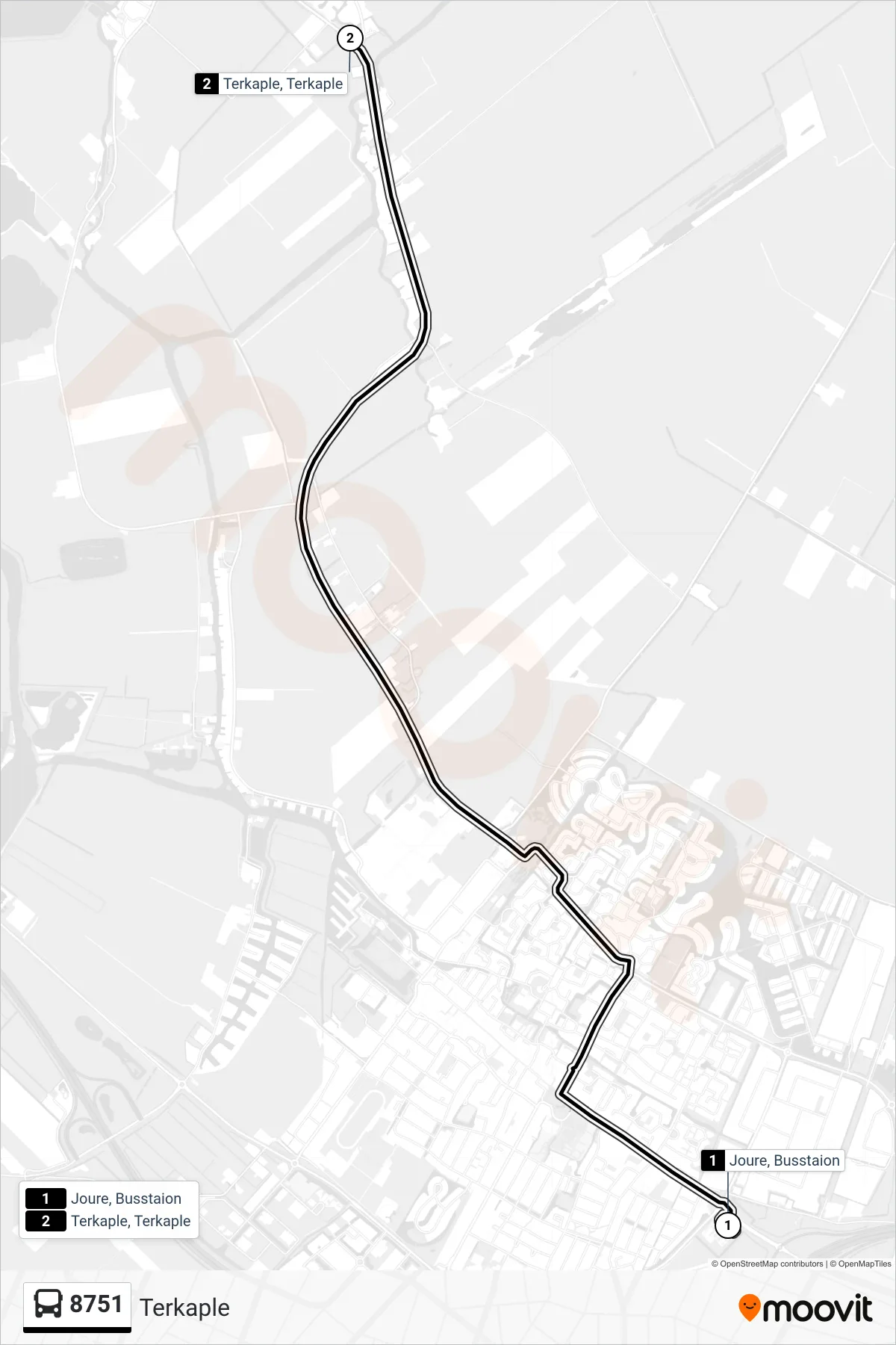 8751 bus Line (Terkaple) route and stops on a map