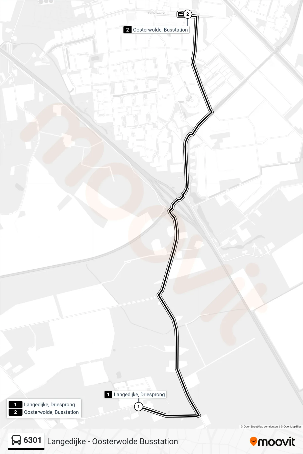 6301 bus Line (Oosterwolde) route and stops on a map
