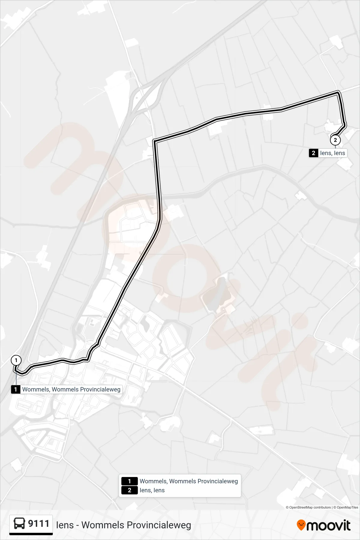 Lijn 9111 (bus, Iens): route en haltes op de kaart