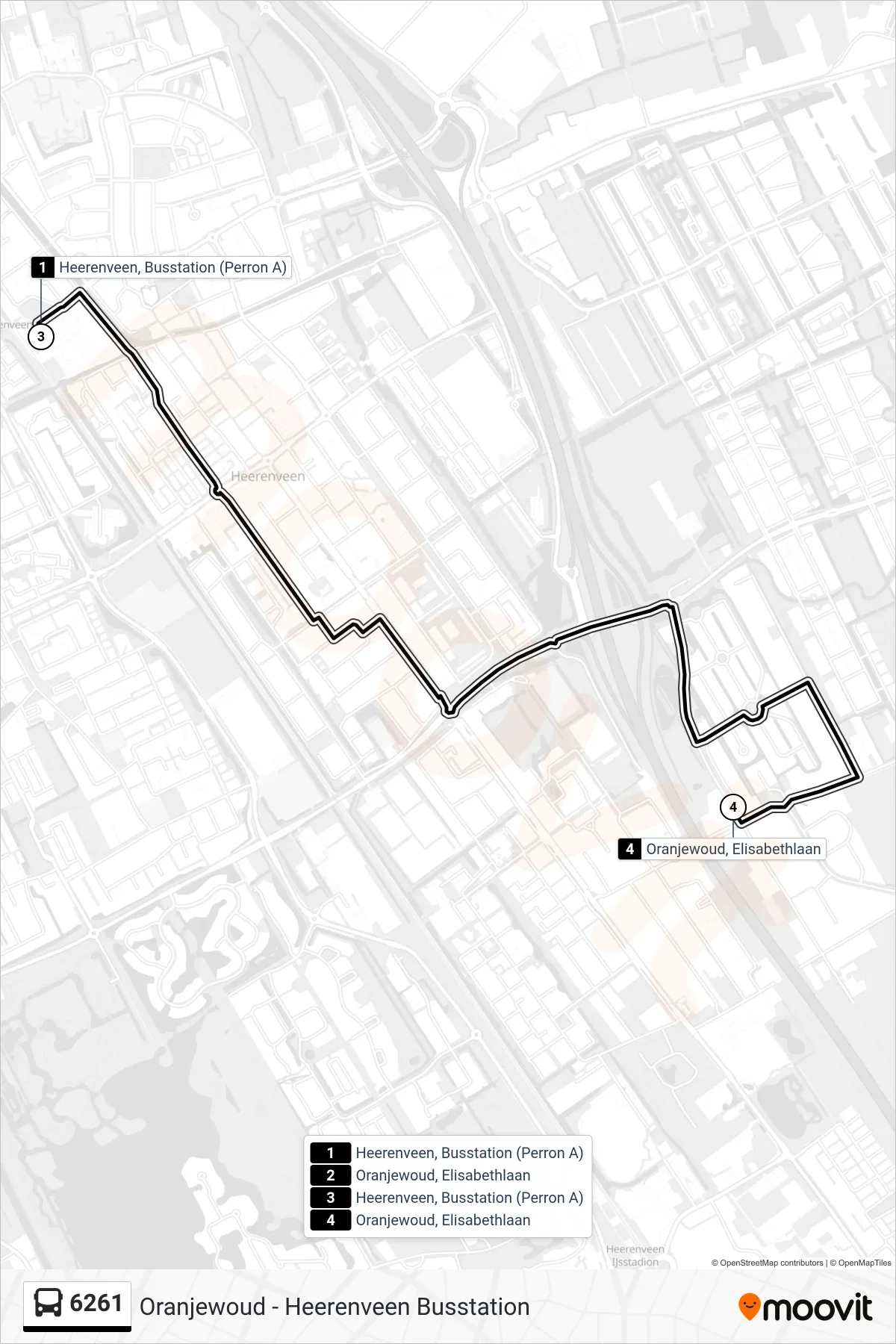 Lijn 6261 (bus, Oranjewoud): route en haltes op de kaart