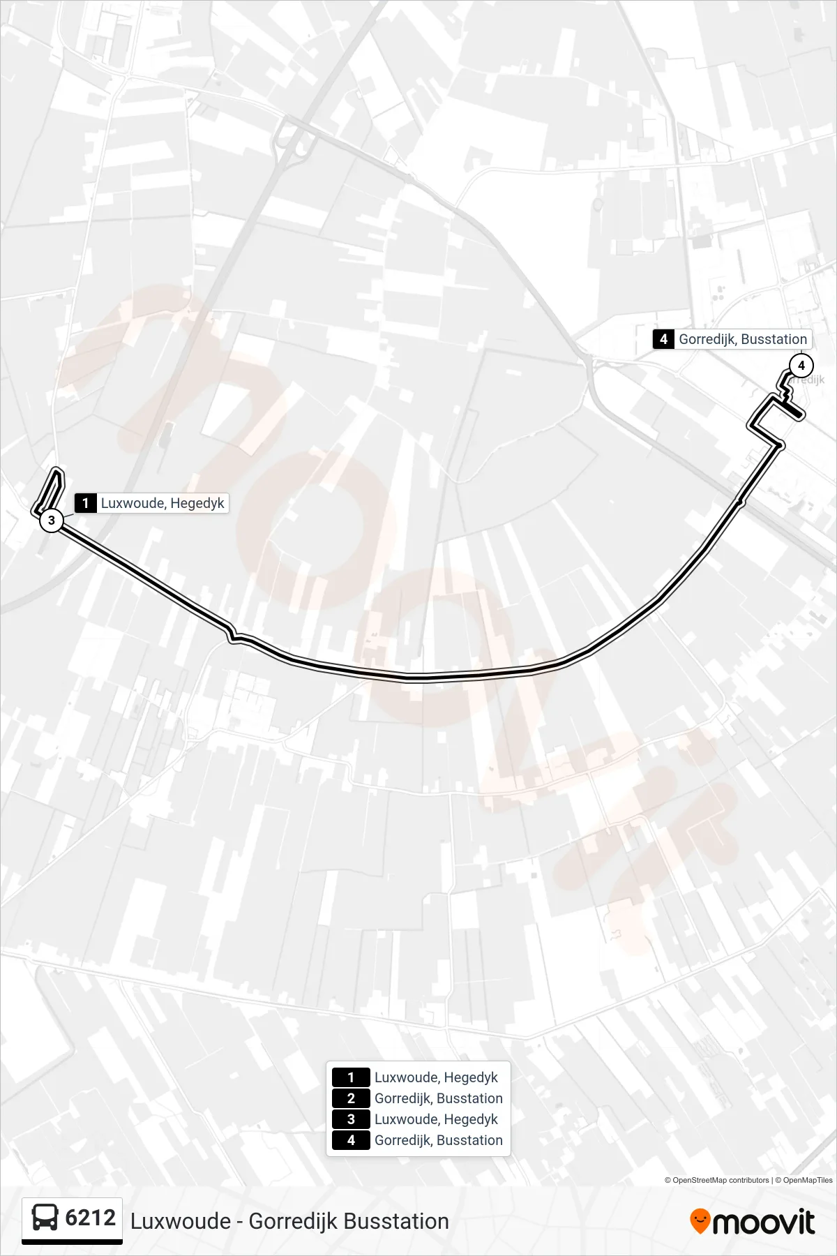 Lijn 6212 (bus, Gorredijk): route en haltes op de kaart