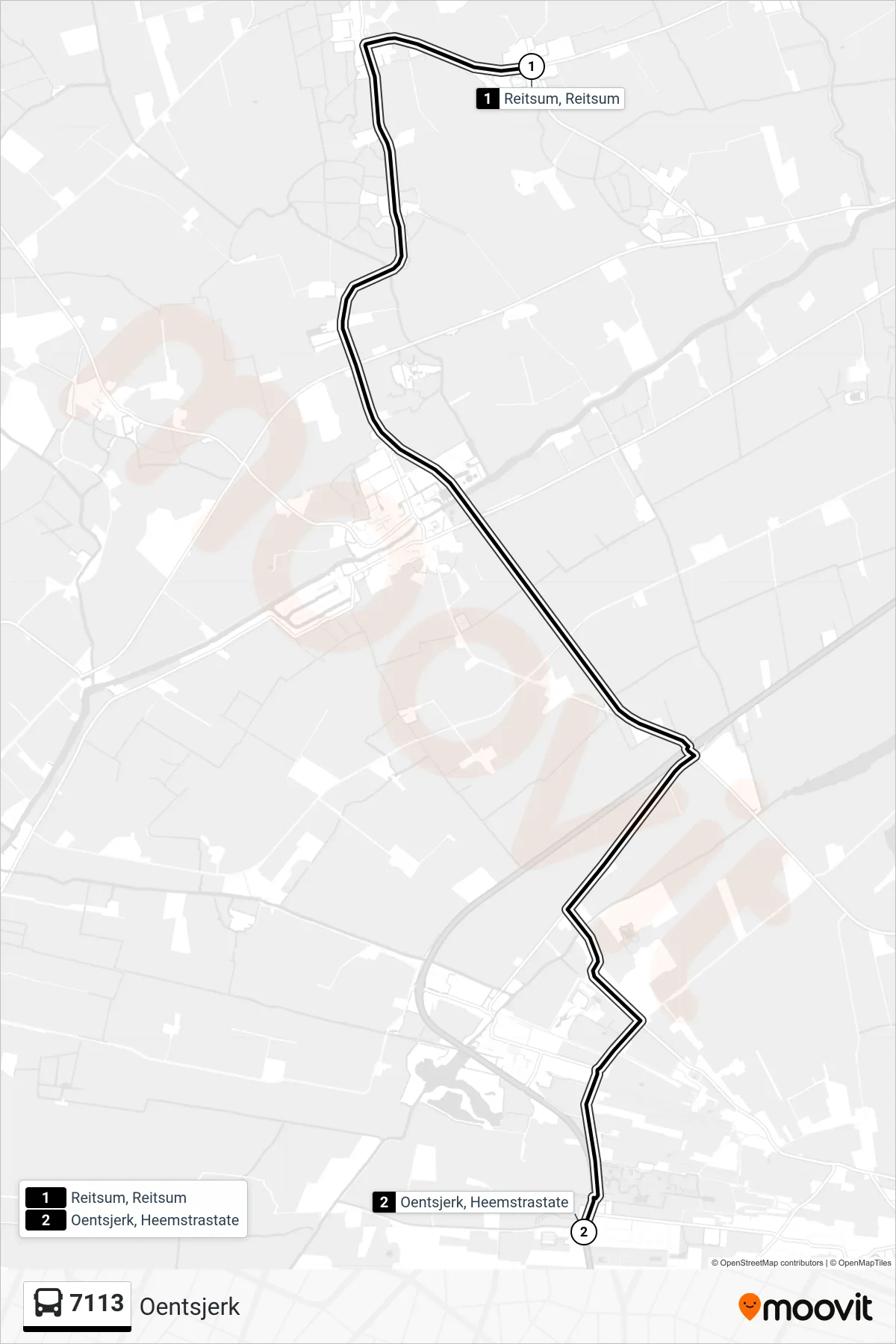 Lijn 7113 (bus, Oentsjerk): route en haltes op de kaart
