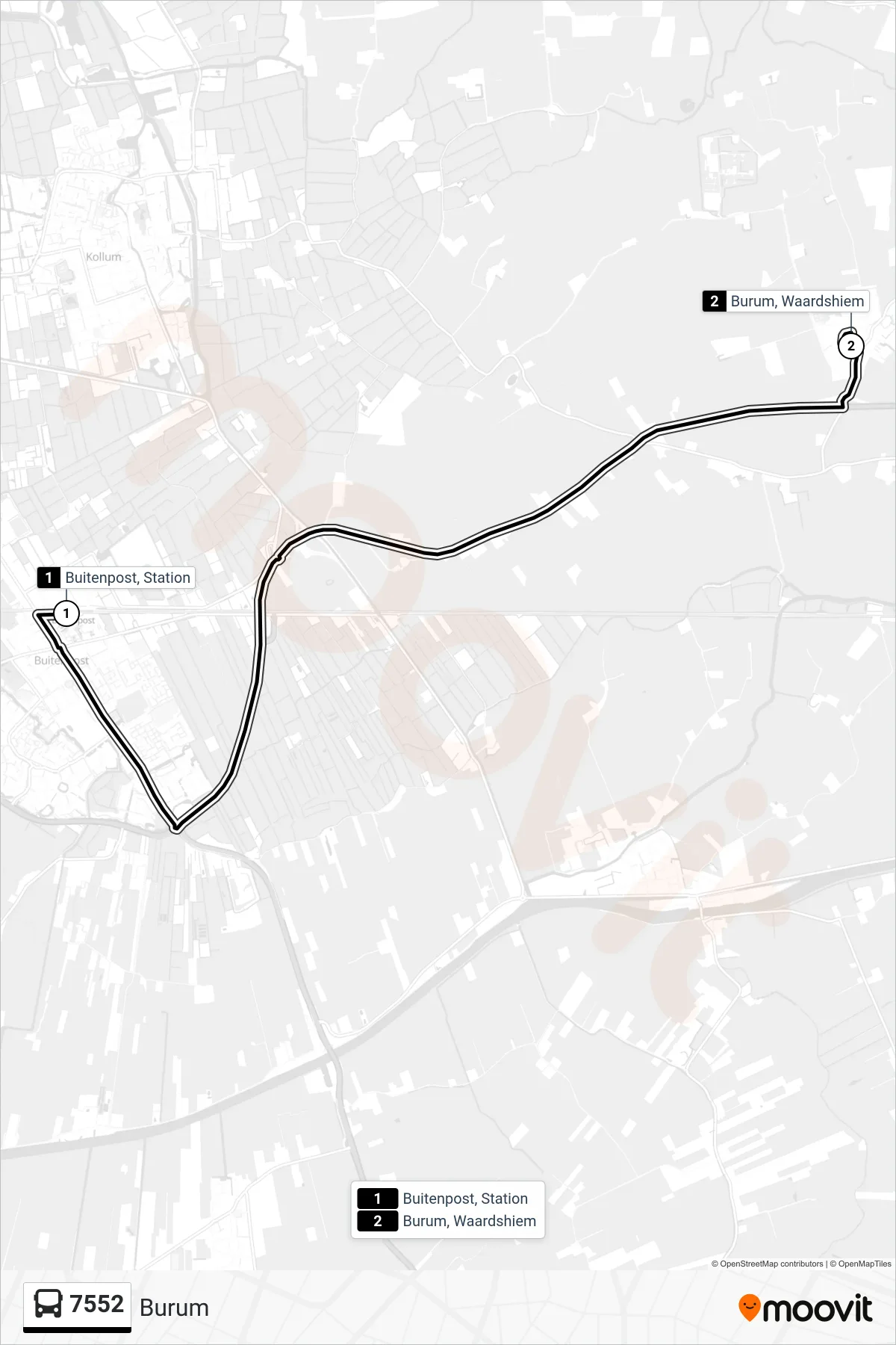 Lijn 7552 (bus, Burum): route en haltes op de kaart