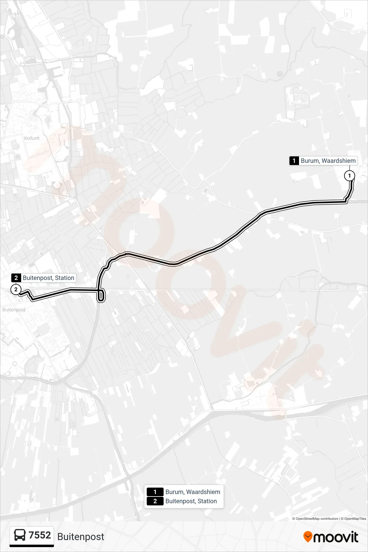 Lijn 7552 (bus, Buitenpost): route en haltes op de kaart