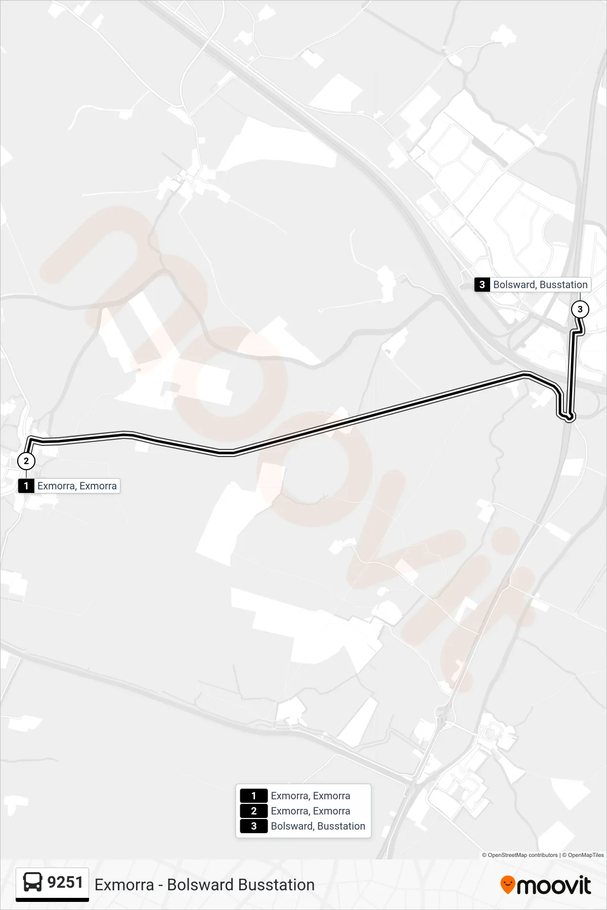 Lijn 9251 (bus, Bolsward): route en haltes op de kaart