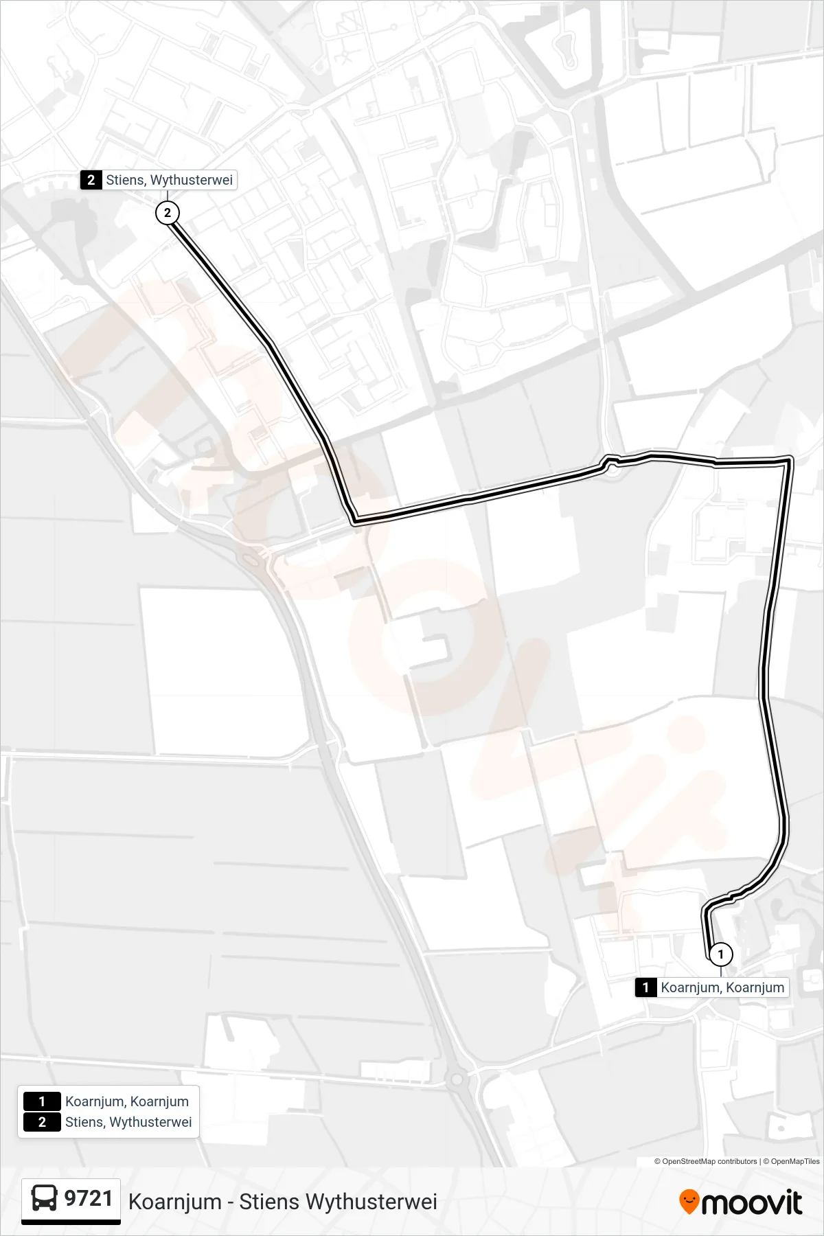Lijn 9721 (bus, Stiens): route en haltes op de kaart