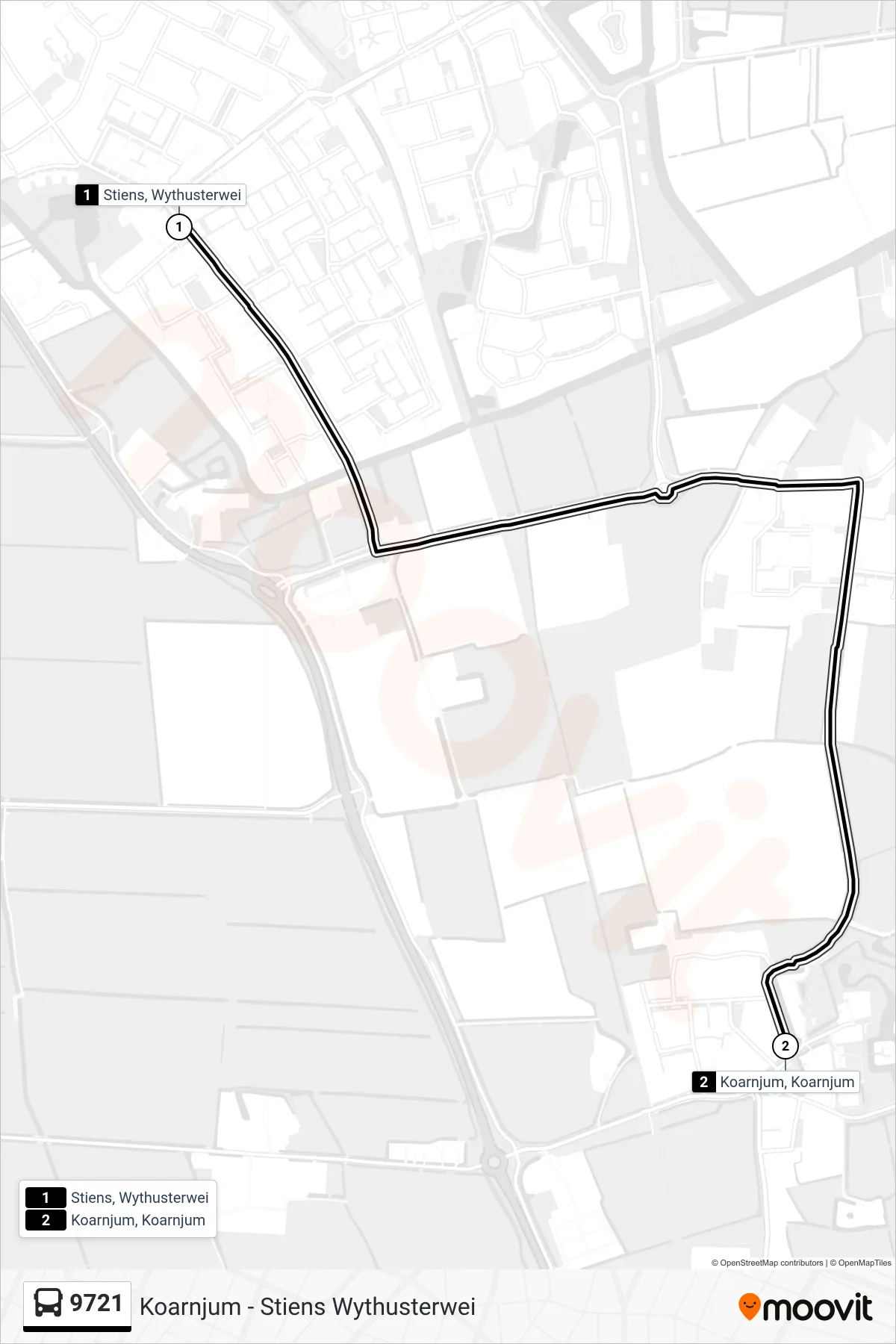 Lijn 9721 (bus, Koarnjum): route en haltes op de kaart