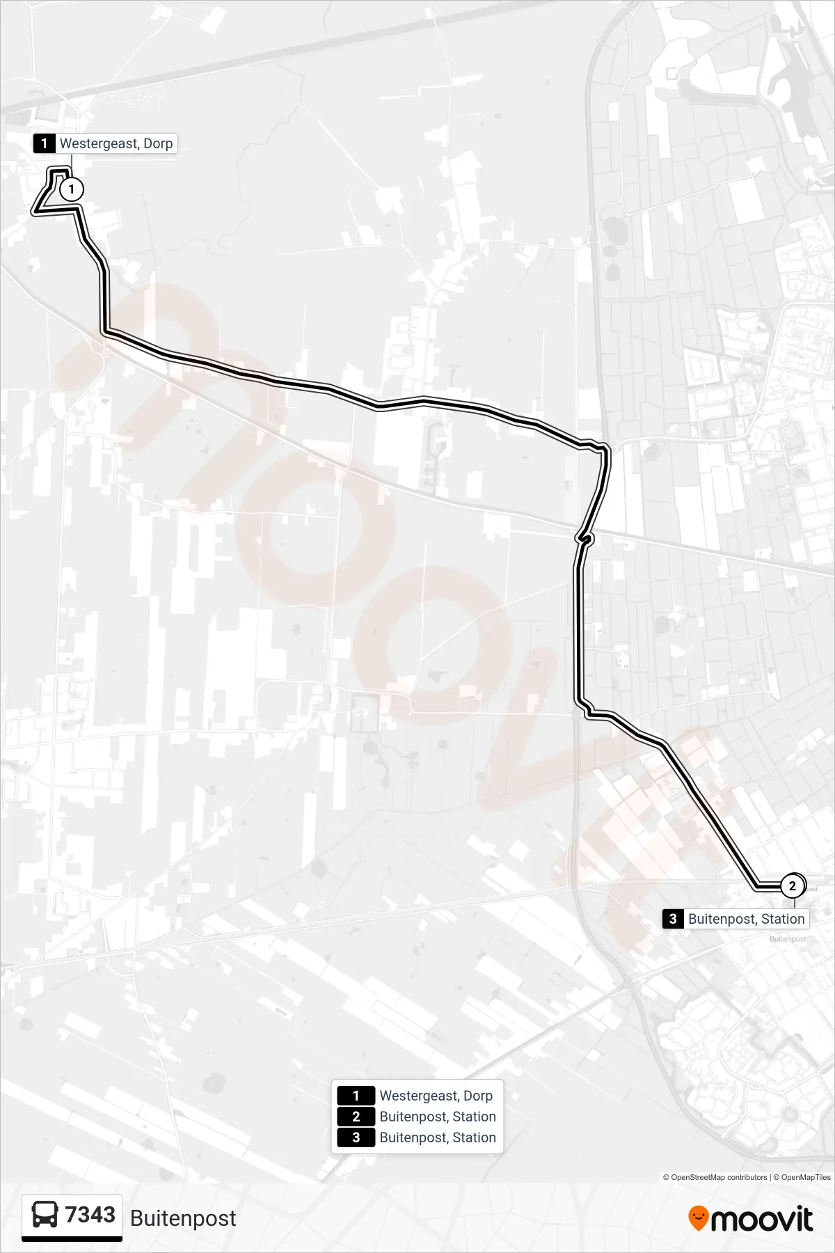 Lijn 7343 (bus, Buitenpost): route en haltes op de kaart