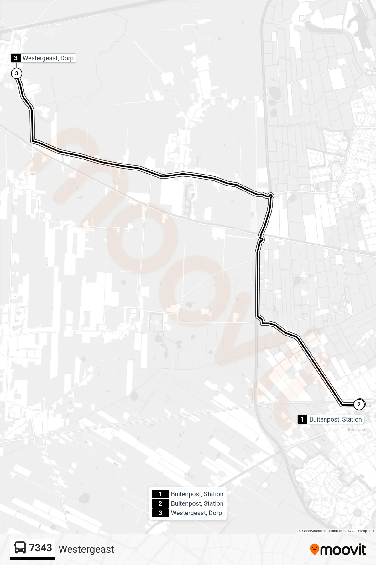 Lijn 7343 (bus, Westergeast): route en haltes op de kaart