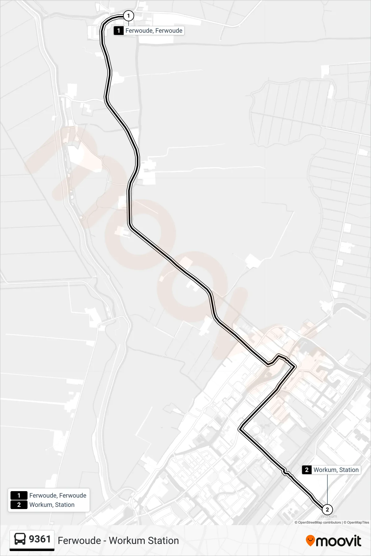 Lijn 9361 (bus, Workum): route en haltes op de kaart