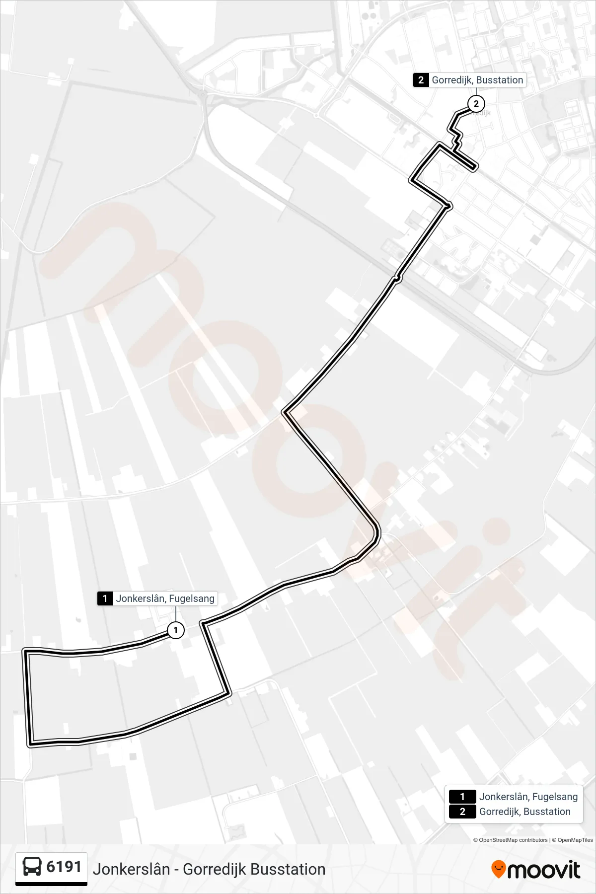 Lijn 6191 (bus, Gorredijk): route en haltes op de kaart