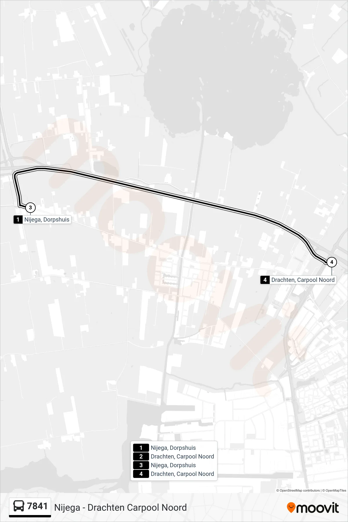 7841 bus Line (Drachten) route and stops on a map