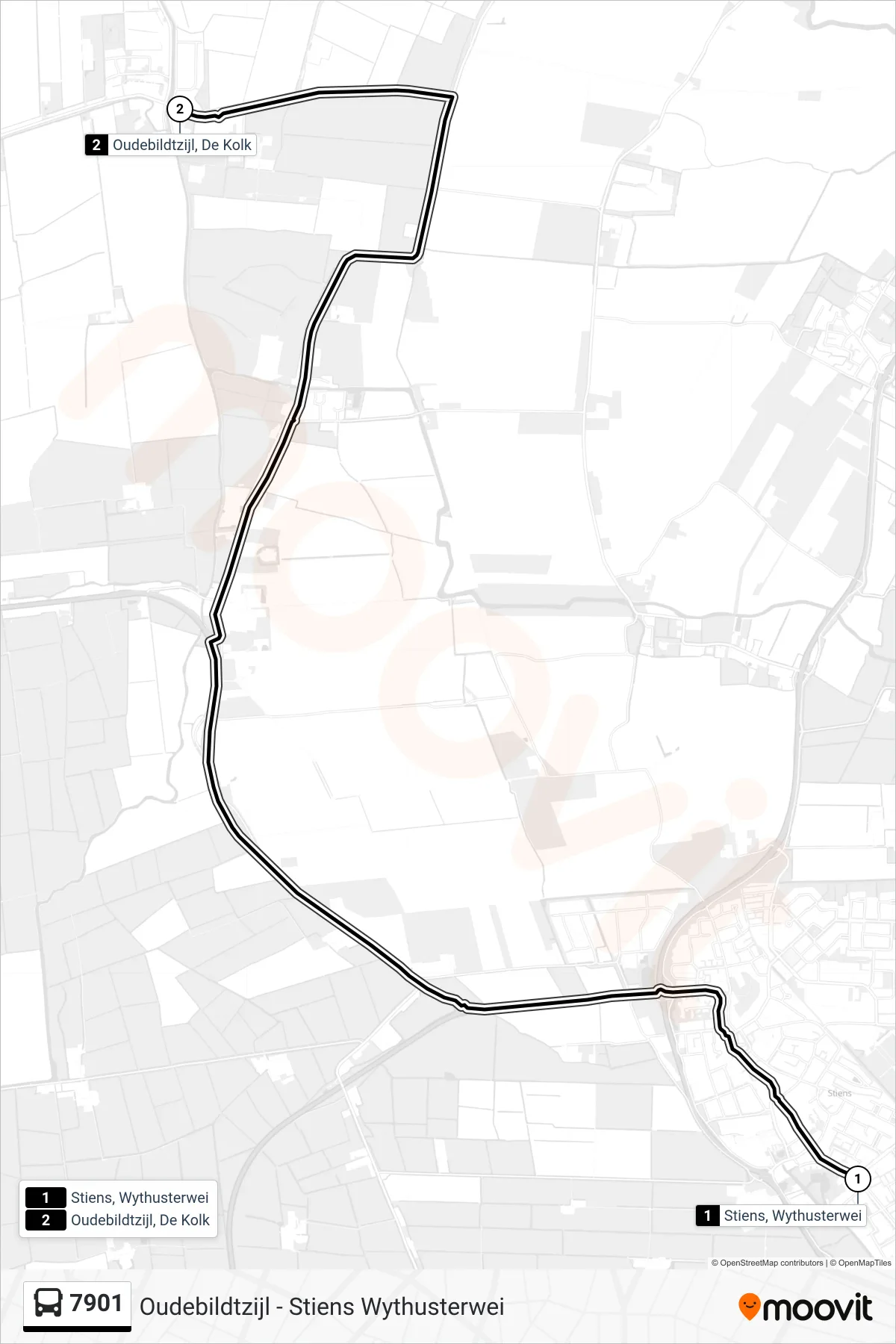 Lijn 7901 (bus, Oudebildtzijl): route en haltes op de kaart