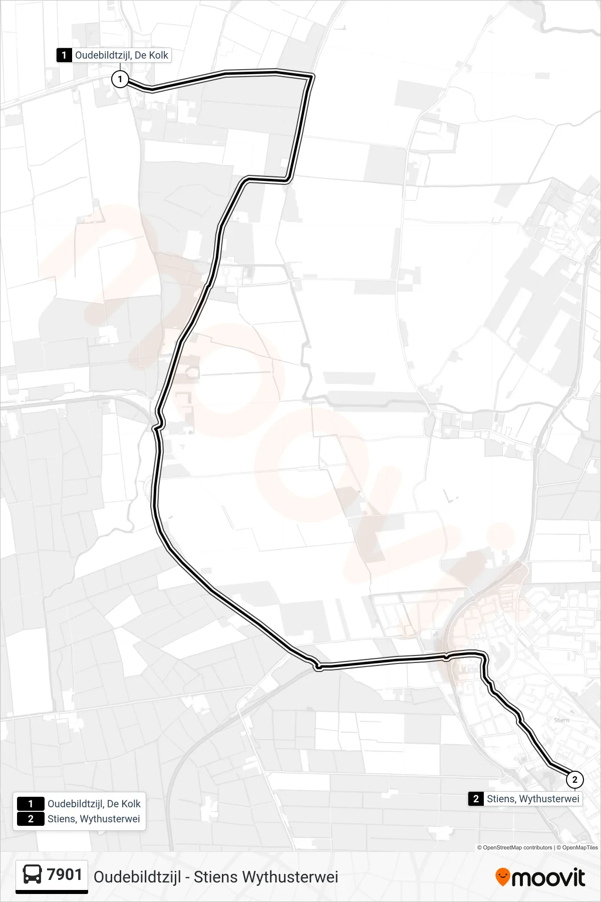 Lijn 7901 (bus, Stiens): route en haltes op de kaart