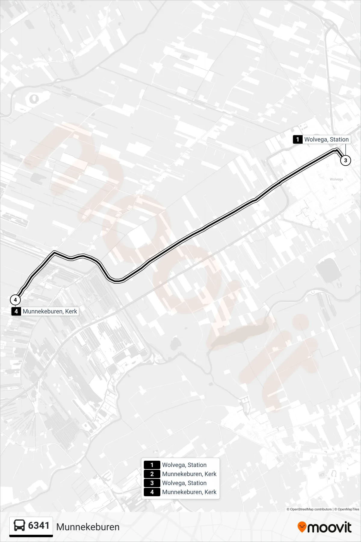 6341 bus Line (Munnekeburen) route and stops on a map