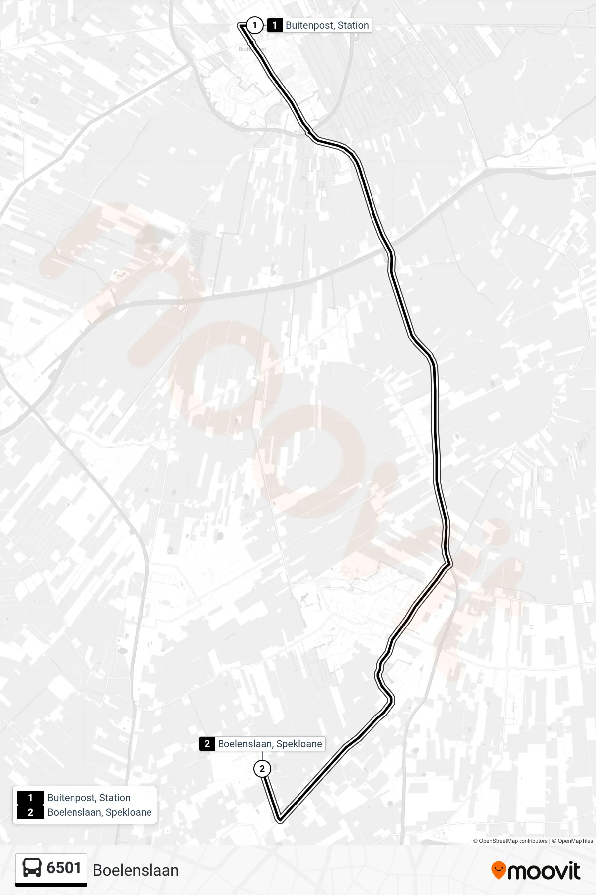 6501 bus Line (Boelenslaan) route and stops on a map