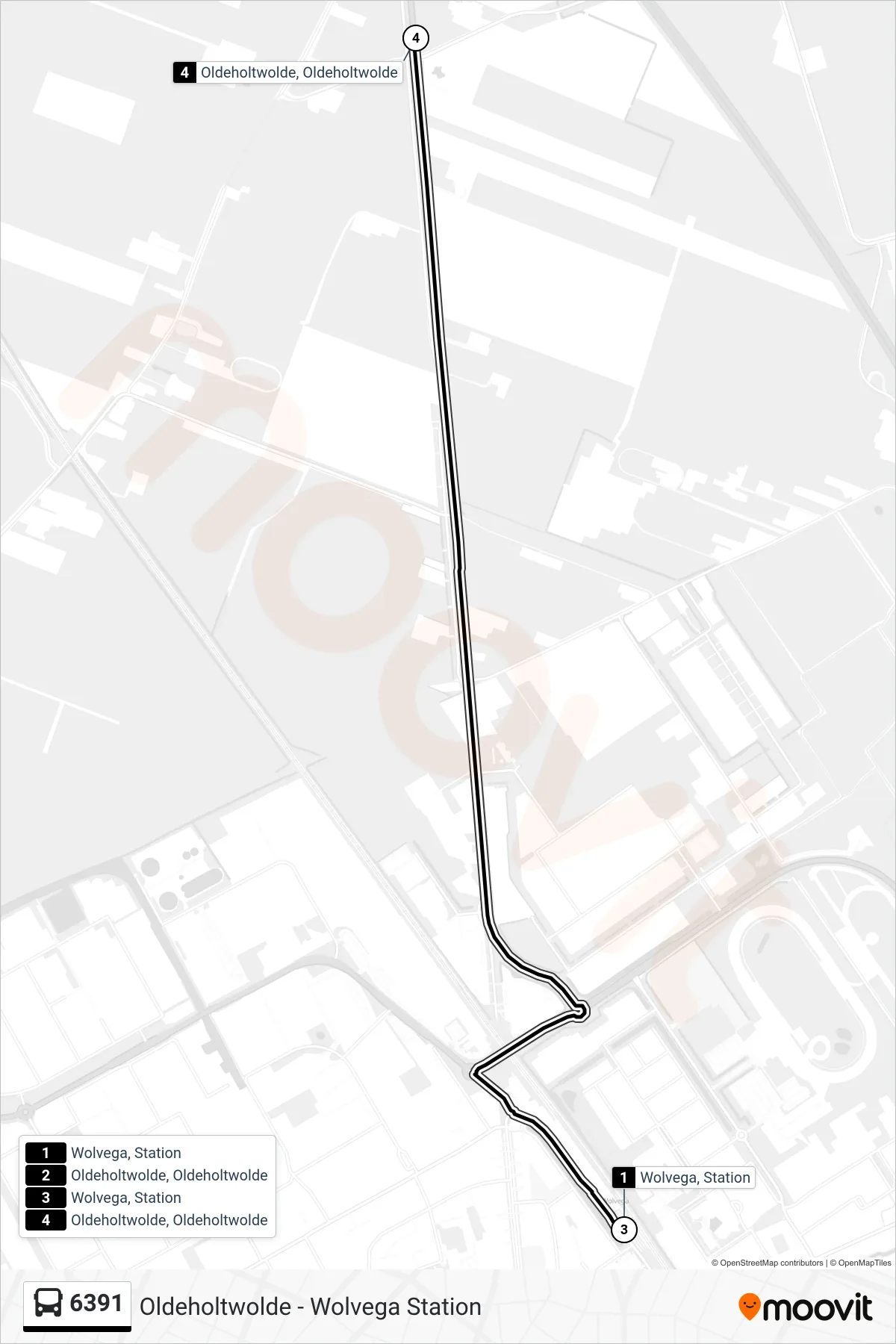 Lijn 6391 (bus, Oldeholtwolde): route en haltes op de kaart