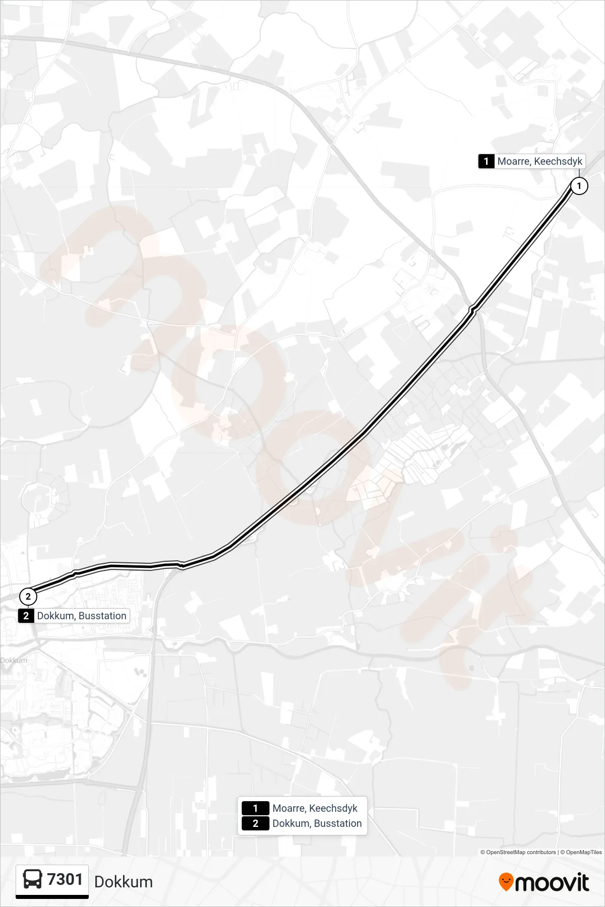 7301 bus Line (Dokkum) route and stops on a map