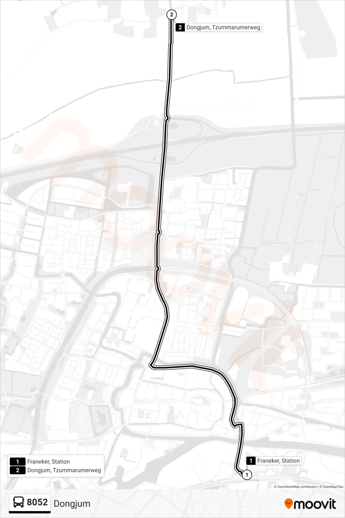 Lijn 8052 (bus, Dongjum): route en haltes op de kaart
