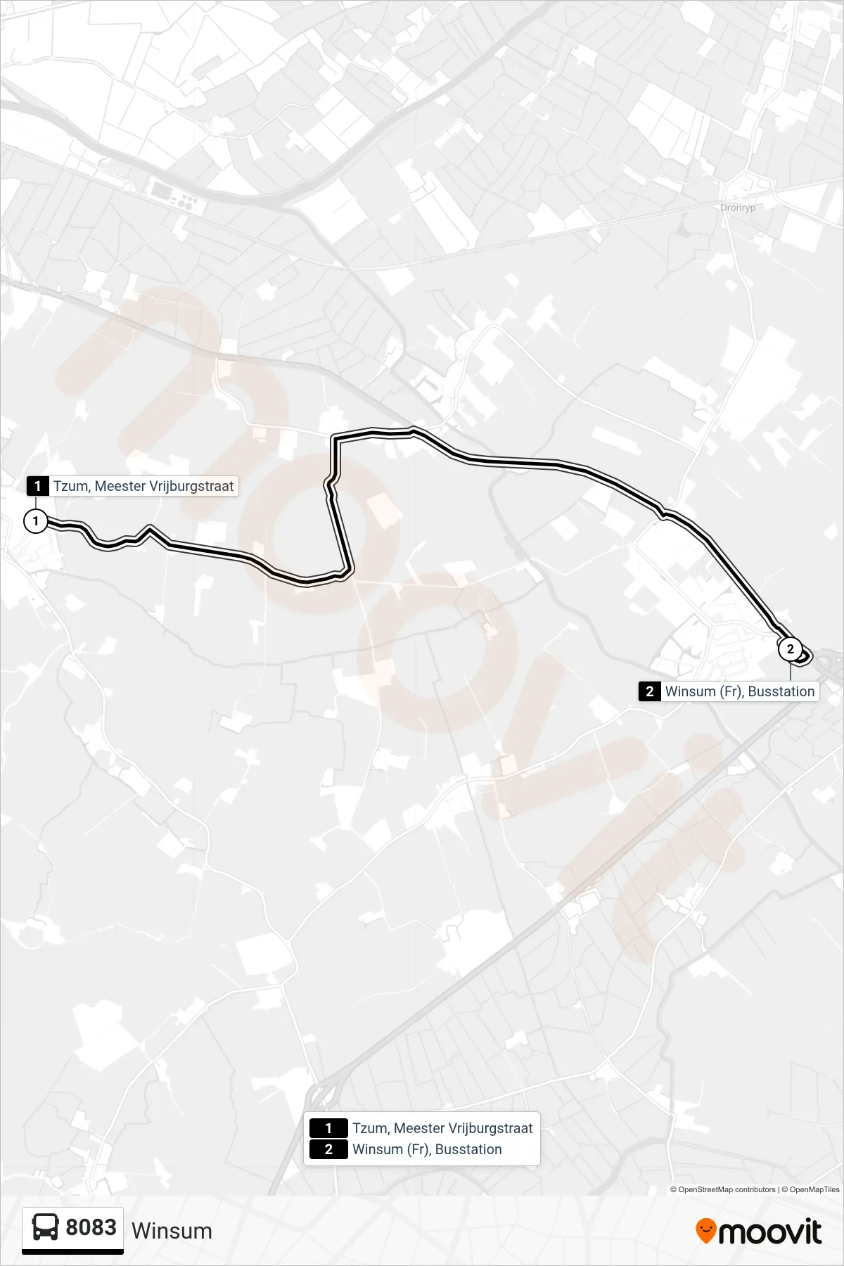 Lijn 8083 (bus, Winsum): route en haltes op de kaart