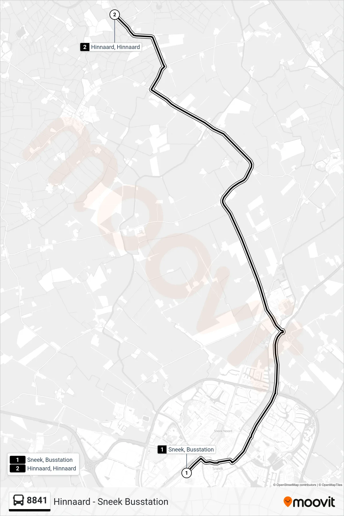 Lijn 8841 (bus, Hinnaard): route en haltes op de kaart