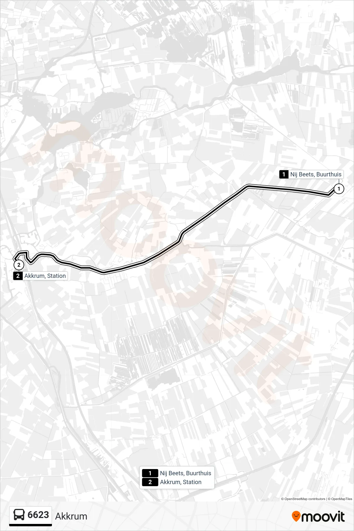 Lijn 6623 (bus, Akkrum): route en haltes op de kaart