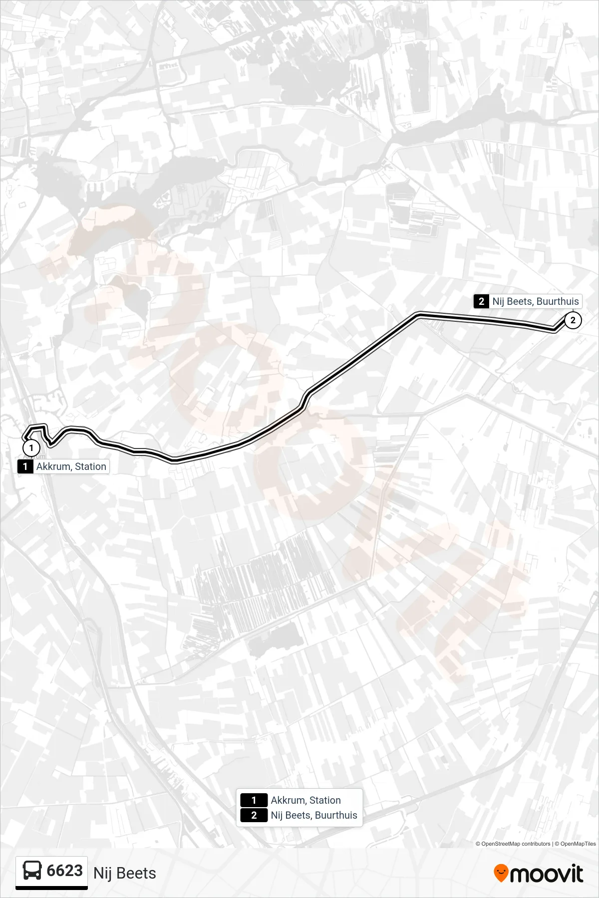 Lijn 6623 (bus, Nij Beets): route en haltes op de kaart