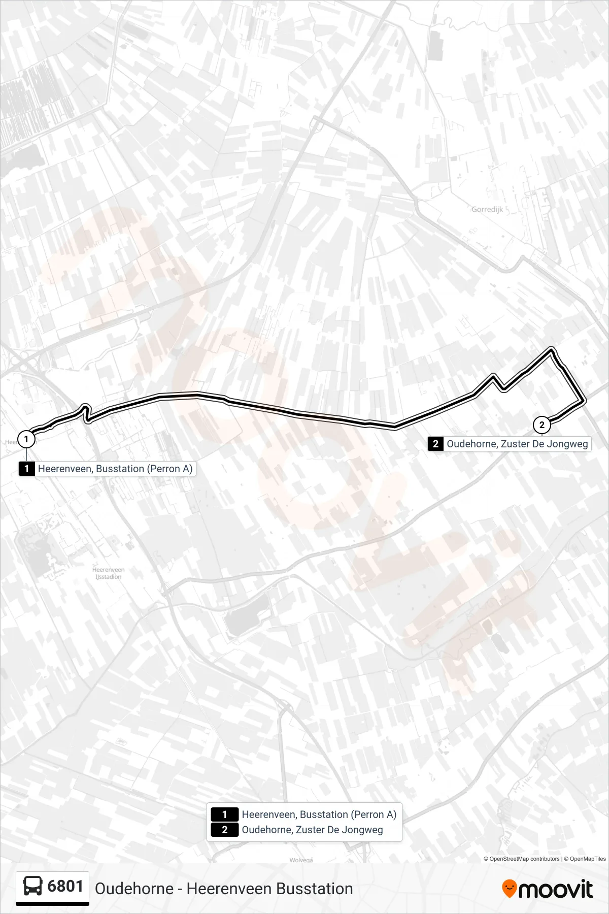 6801 bus Line (Oudehorne) route and stops on a map