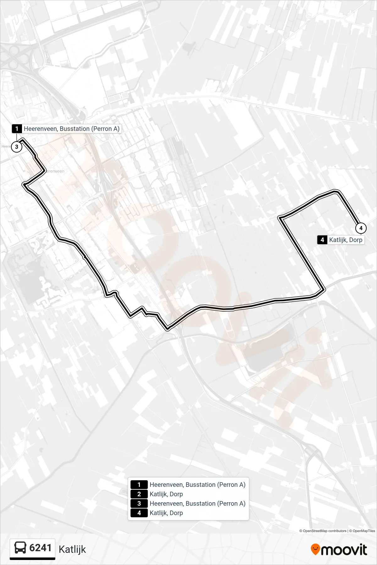 Lijn 6241 (bus, Katlijk): route en haltes op de kaart