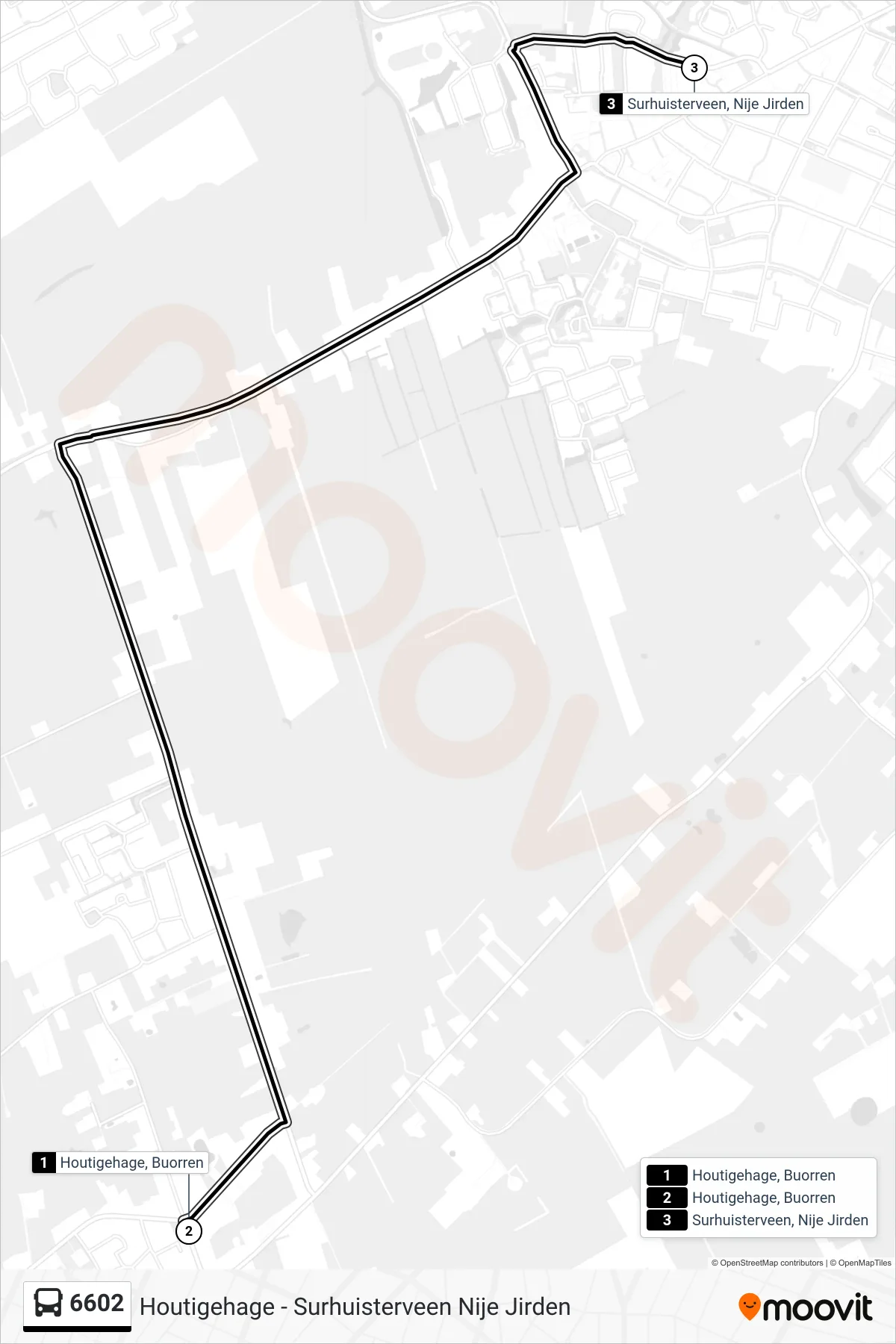 6602 bus Line (Surhuisterveen) route and stops on a map