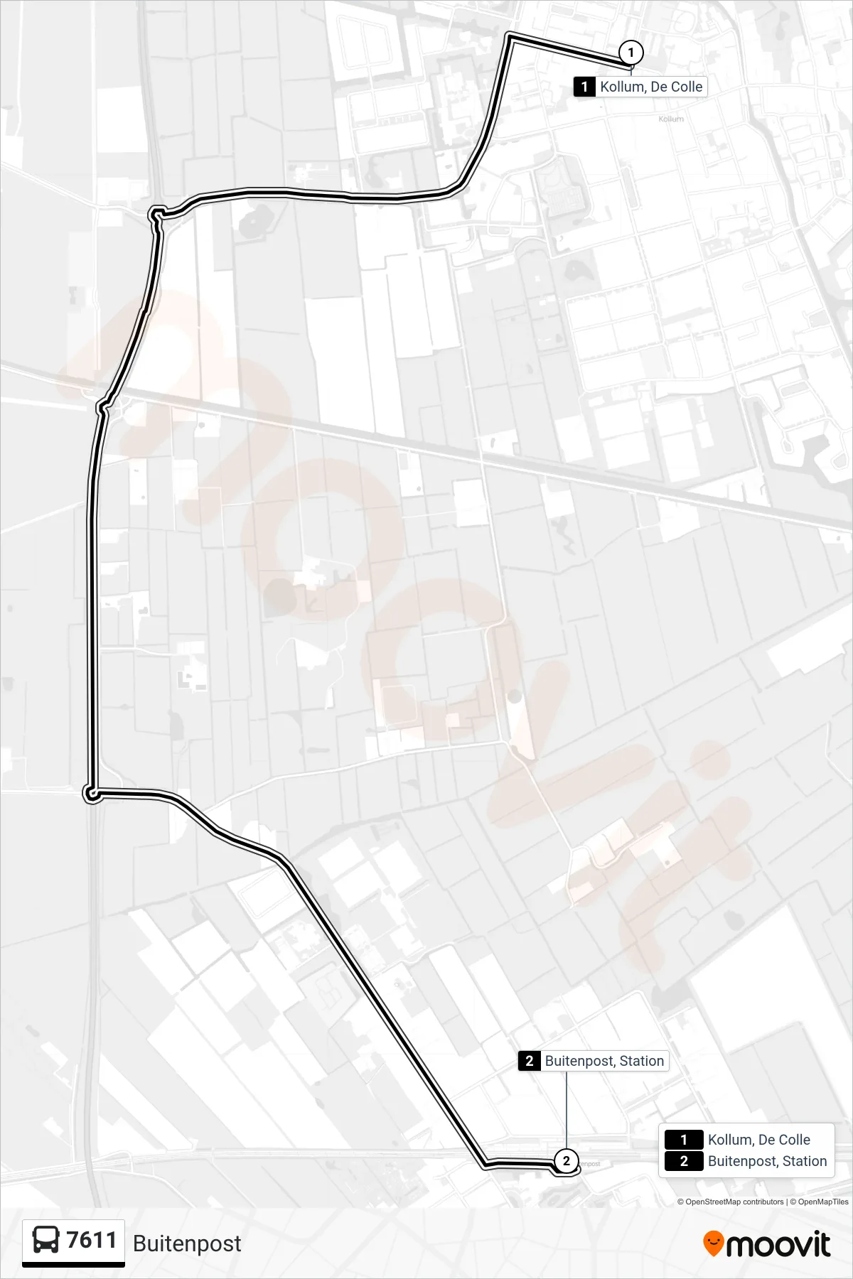 Lijn 7611 (bus, Buitenpost): route en haltes op de kaart