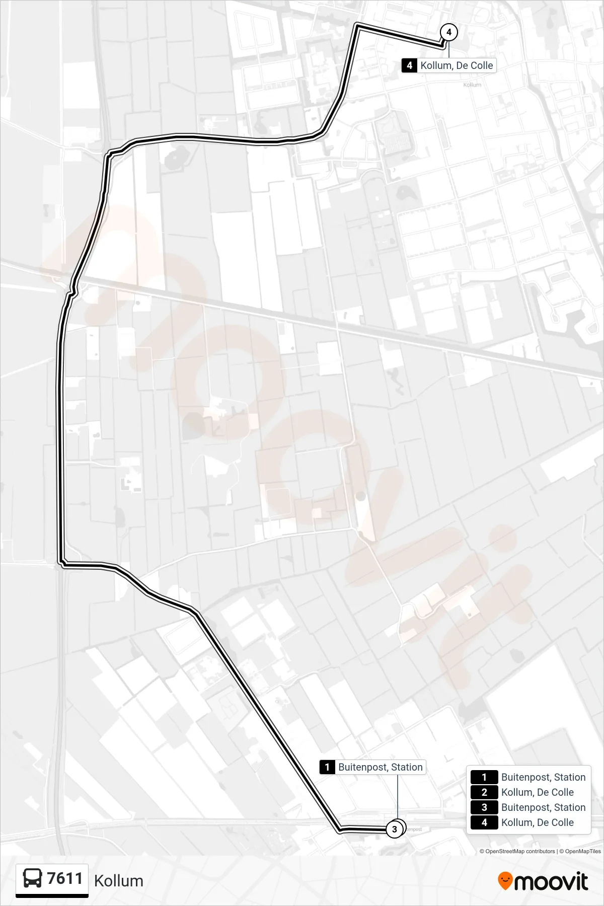 Lijn 7611 (bus, Kollum): route en haltes op de kaart